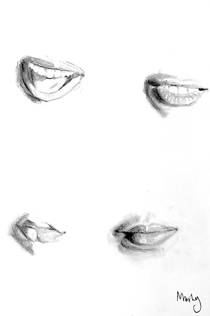 Pencil study of mouths.